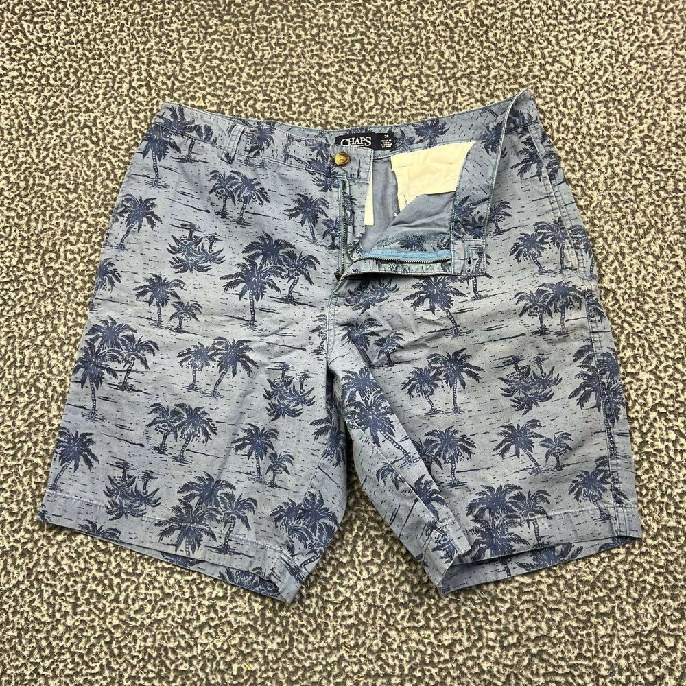 Chaps Chino Shorts Men 37 Blue Palm Tree Print Cotton Flat Front